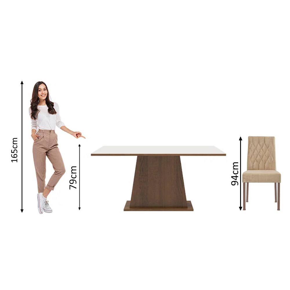 Juego de Comedor Mesa Tapa de Madera 6 Sillas Marrón/Blanco/Imperial Britney Madesa - Image 5