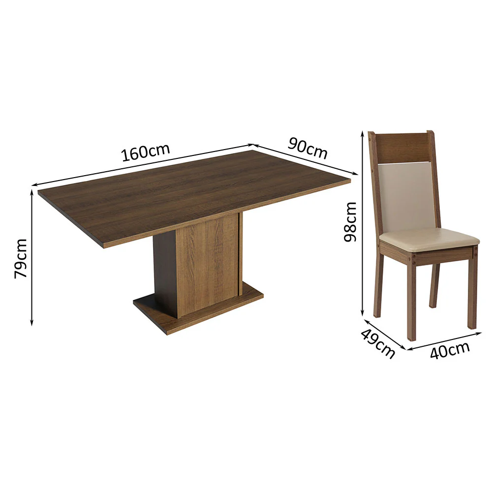 Juego de Comedor Mesa Tapa de Madera 6 Sillas Marrón/Crema/Beige Augusta Madesa - Image 2