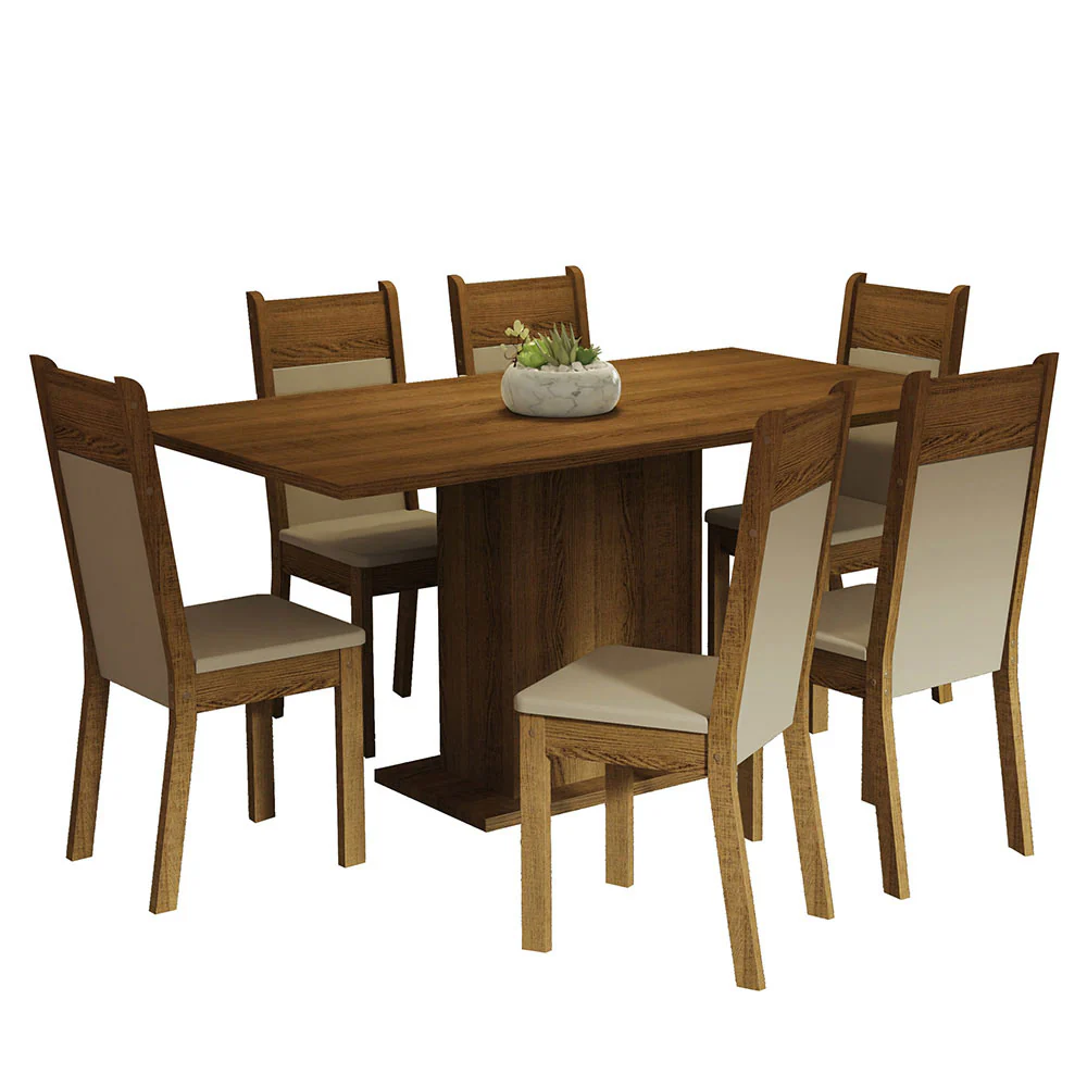 Juego de Comedor Mesa Tapa de Madera 6 Sillas Marrón/Crema/Beige Augusta Madesa - Image 3