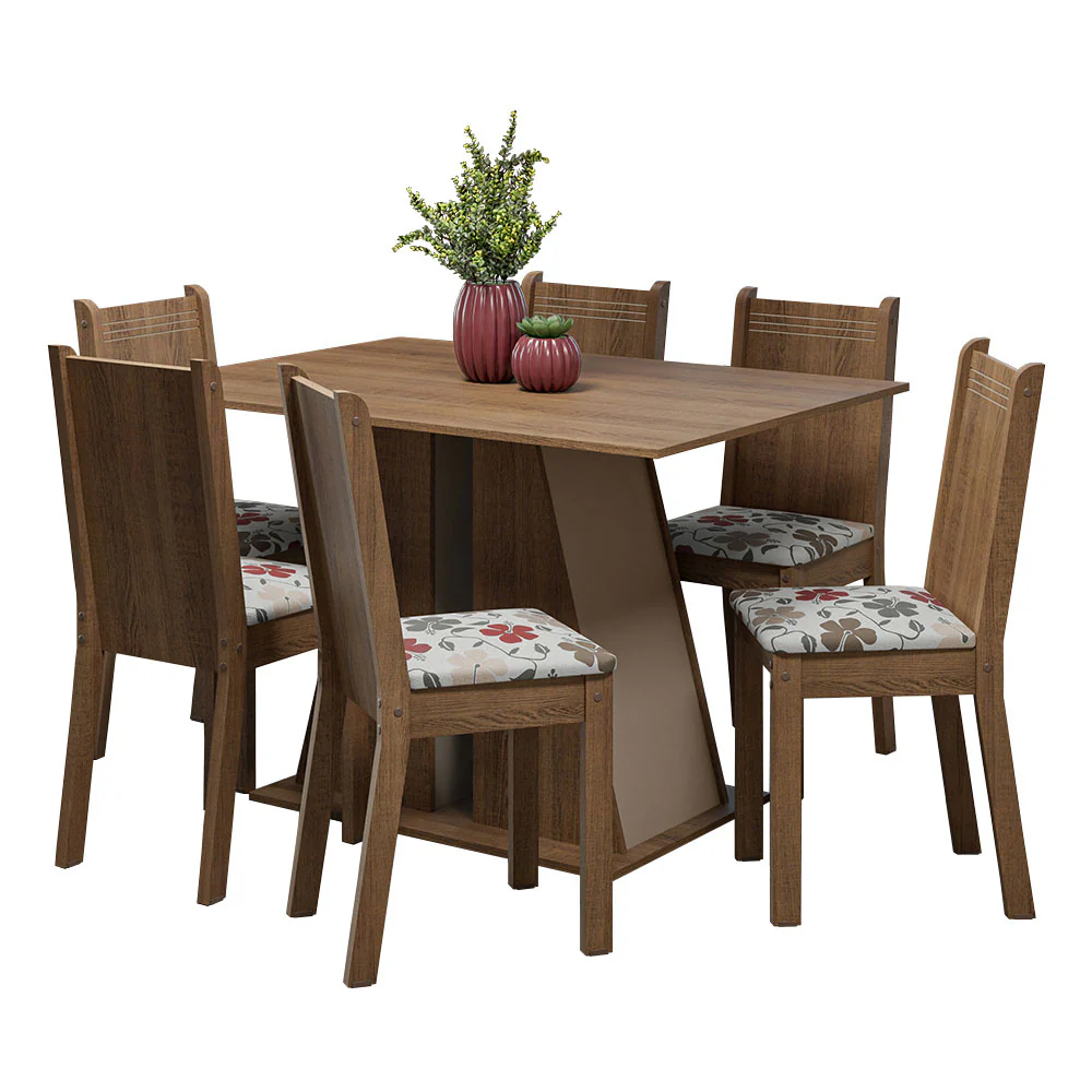 Juego de Comedor Mesa Tapa de Madera 6 Sillas Marrón/Crema/Hibiscos Sharon Madesa - Image 2