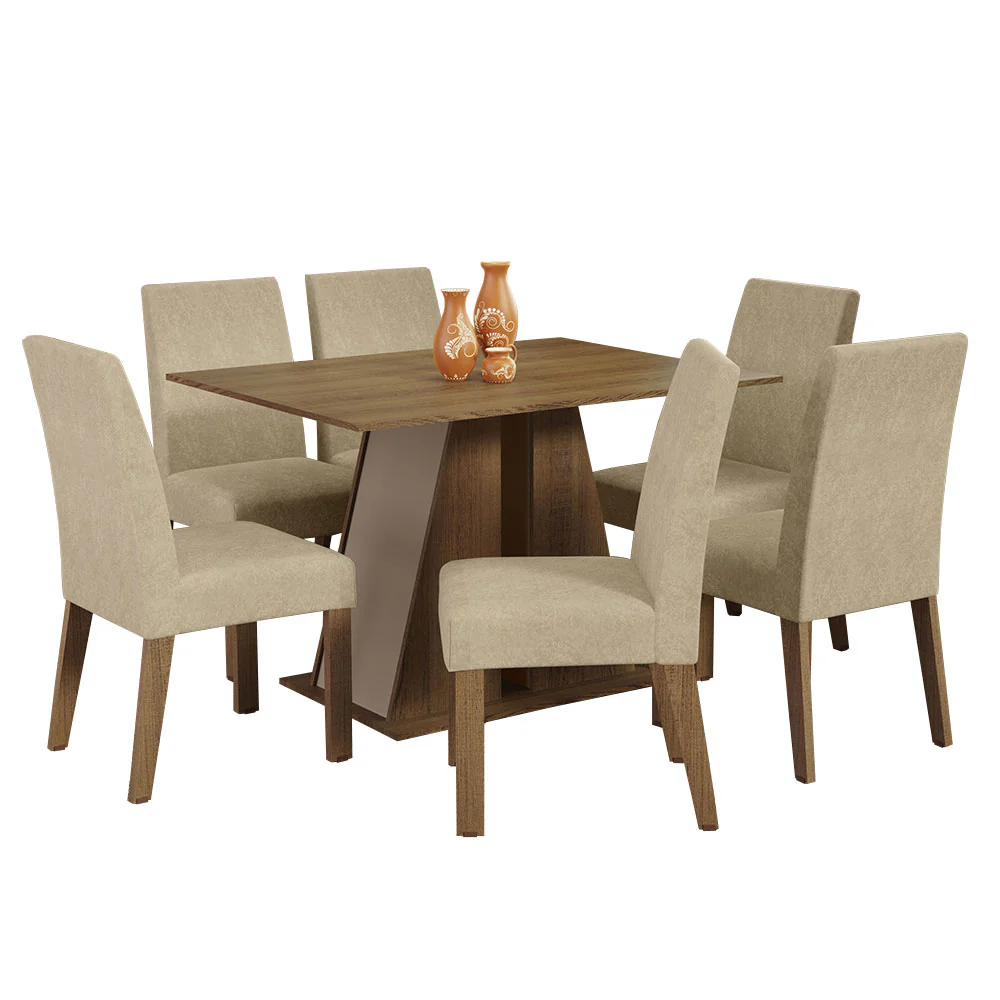 Juego de Comedor Mesa Tapa de Madera 6 Sillas Marrón/Crema/Imperial Cheryl Madesa - Image 3
