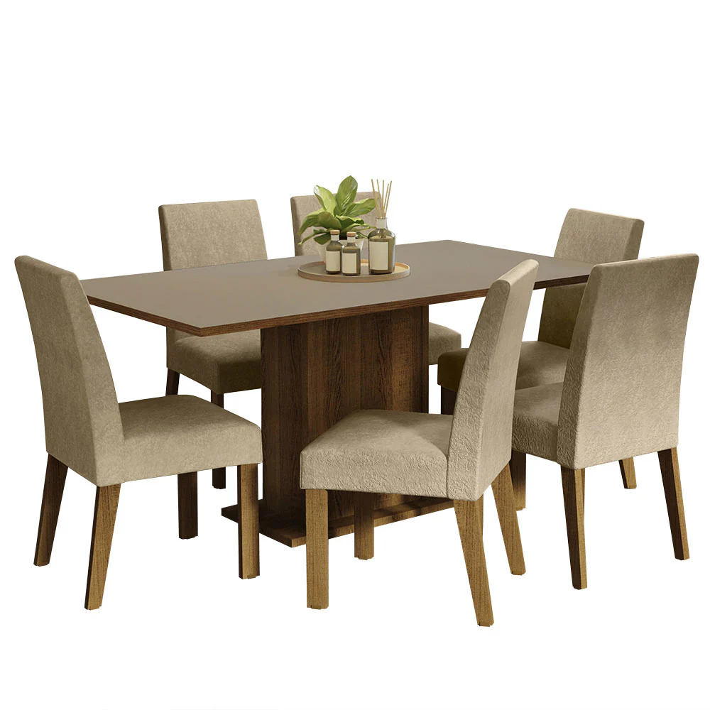 Juego de Comedor con Tapa de Madera 6 Sillas Marrón/Crema/Imperial Renata Madesa - Image 3