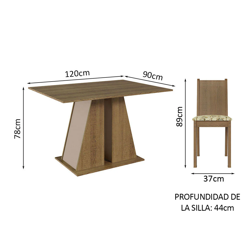Juego de Comedor Mesa Tapa de Madera 6 Sillas Marrón/Crema/Lírio Beige Sharon Madesa - Image 2