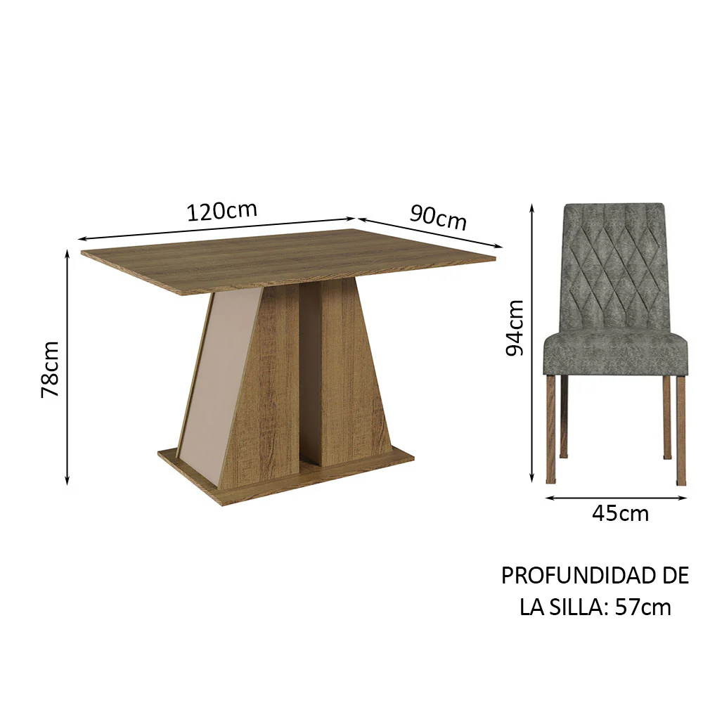 Juego de Comedor Mesa Tapa de Madera 6 Sillas Marrón/Crema/Silver Fabiana Madesa - Image 2