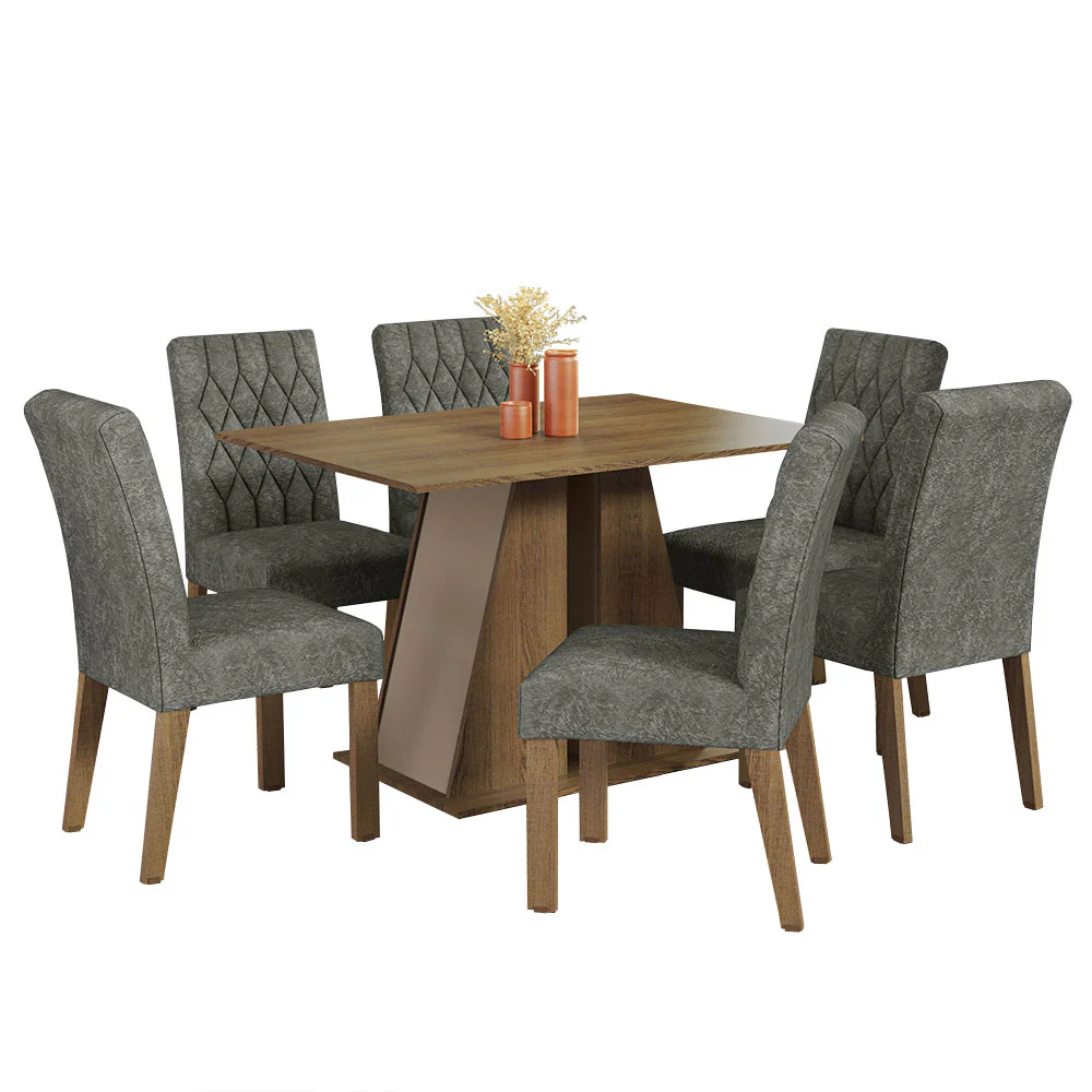 Juego de Comedor Mesa Tapa de Madera 6 Sillas Marrón/Crema/Silver Fabiana Madesa - Image 3