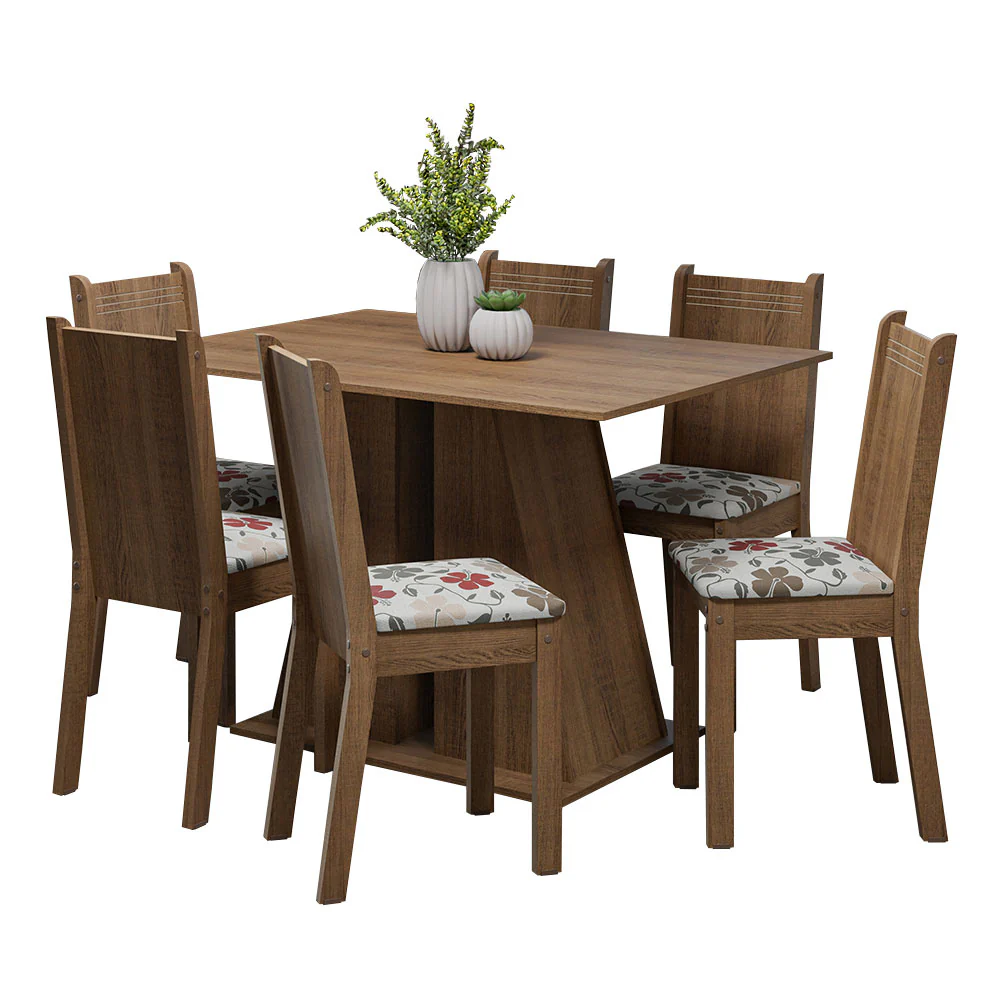 Juego de Comedor Mesa Tapa de Madera 6 Sillas Marrón/Hibiscos Sharon Madesa - Image 3