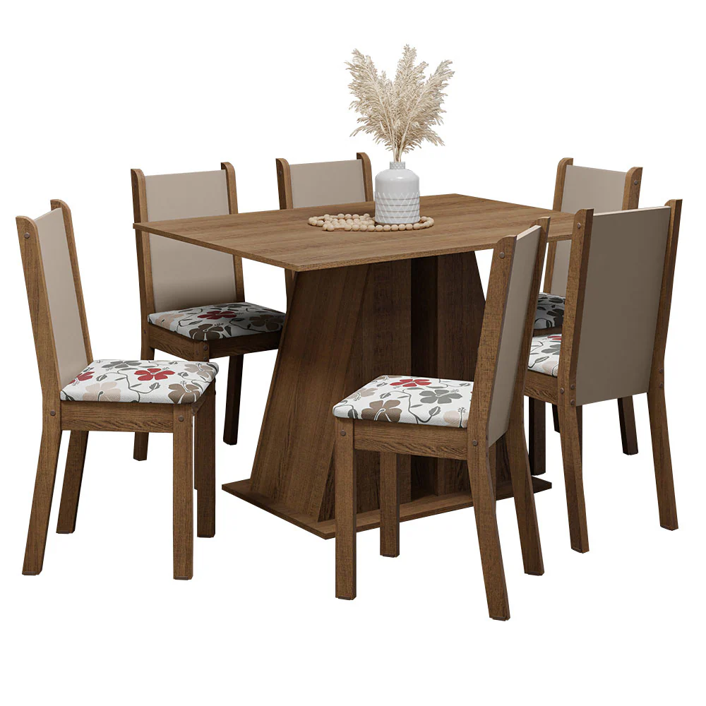 Juego de Comedor Mesa Tapa de Madera 6 Sillas Marrón/Hibiscos Wendy Madesa - Image 3