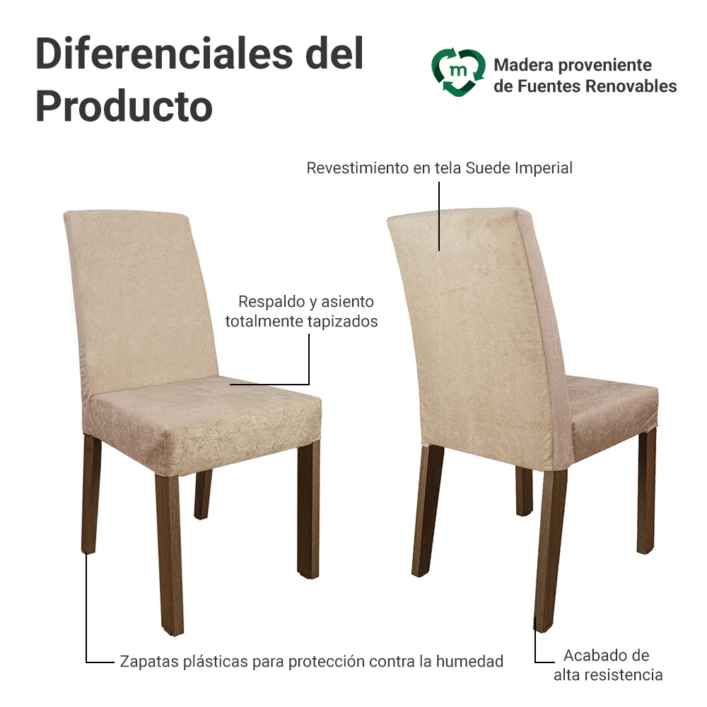 Juego de Comedor Mesa Tapa de Madera 6 Sillas Marrón/Imperial Cheryl Madesa - Image 4