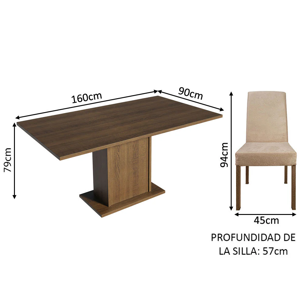 Juego de Comedor Mesa Tapa de Madera 6 Sillas Marrón/Imperial Renata Madesa - Image 2