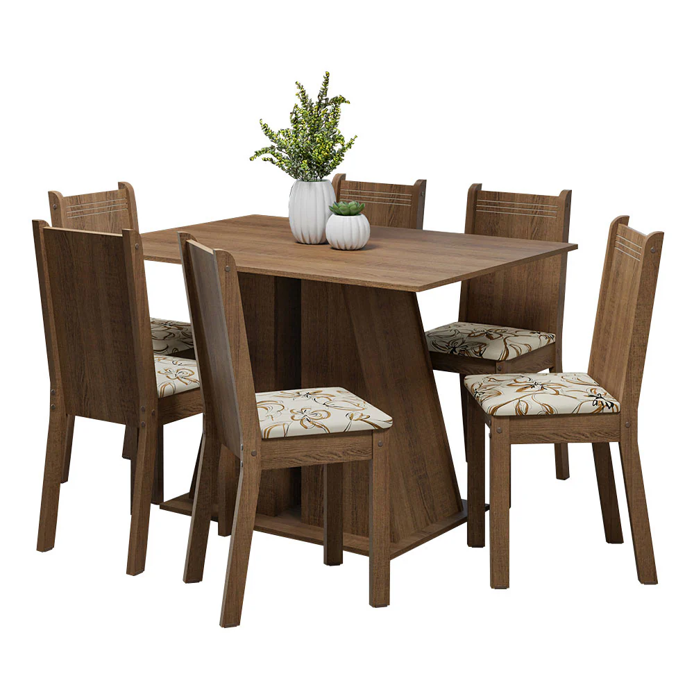 Juego de Comedor Mesa Tapa de Madera 6 Sillas Marrón/Lírio Beige Sharon Madesa - Image 3