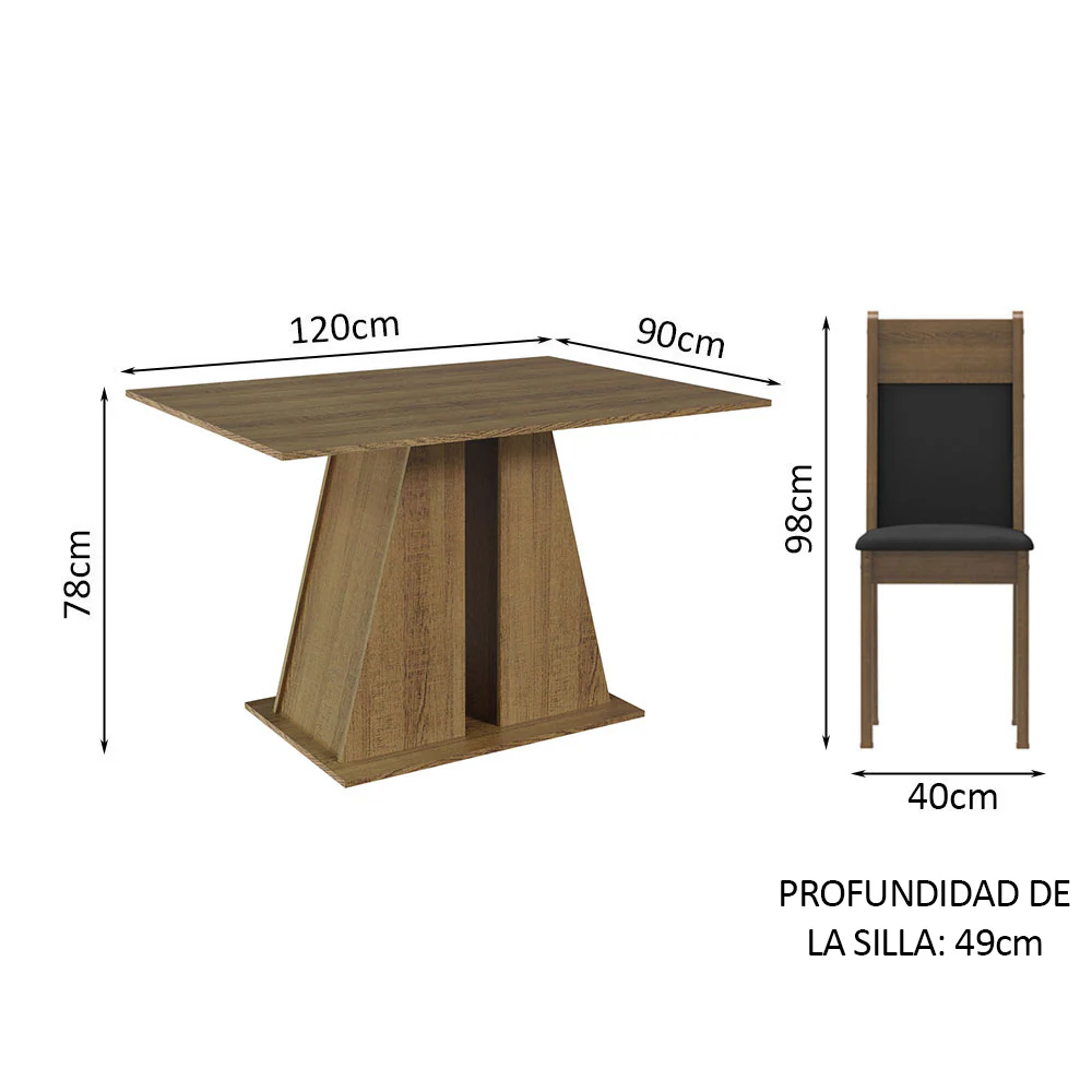 Juego de Comedor Mesa Tapa de Madera 6 Sillas Marrón/Negro Beverly Madesa - Image 2
