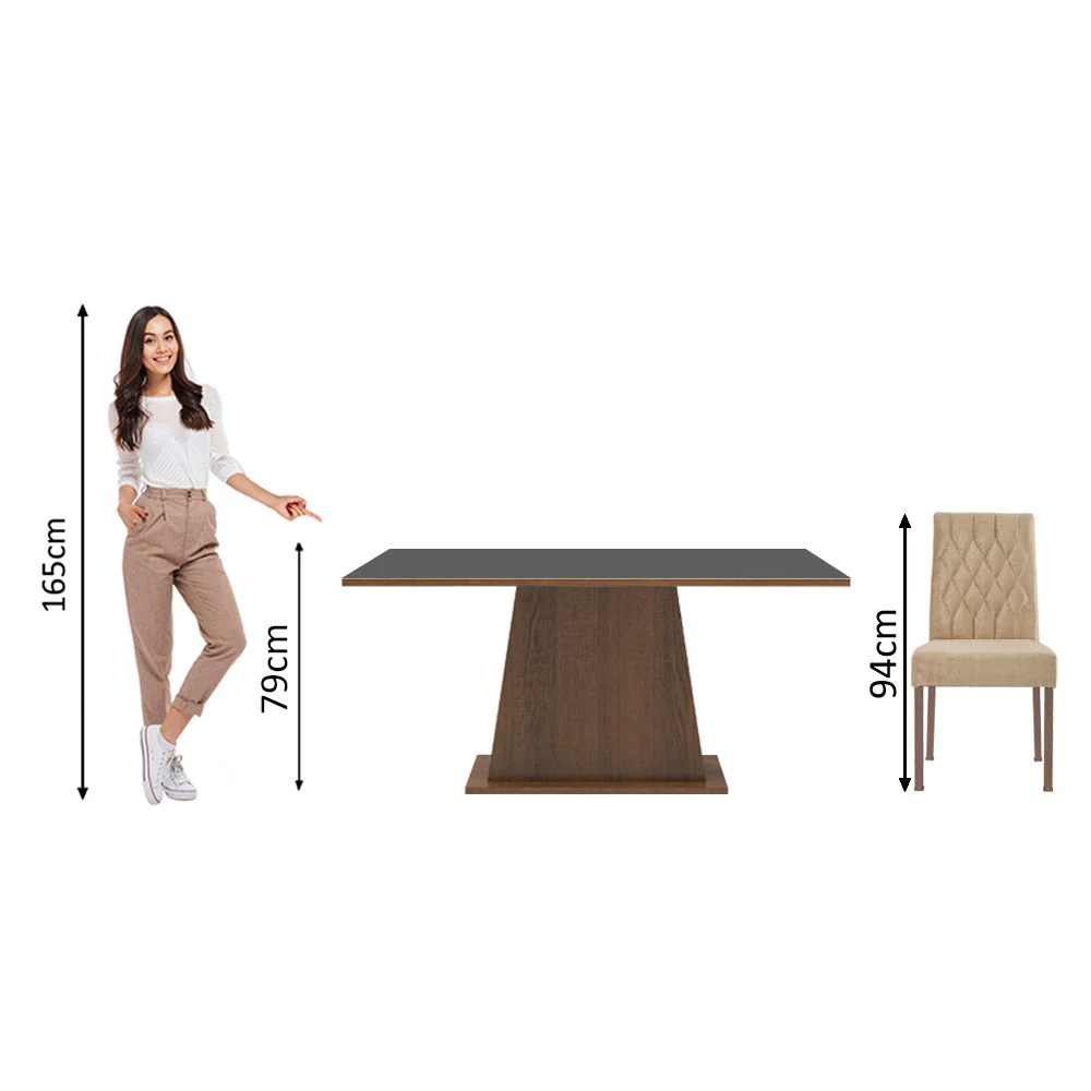 Juego de Comedor Mesa Tapa de Madera 6 Sillas Marrón/Negro/Imperial Britney Madesa - Image 5