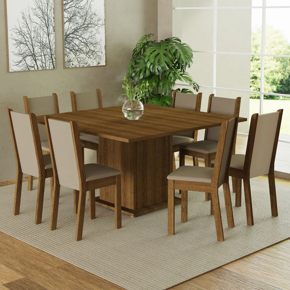 Juego de Comedor Mesa Tapa de Madera 8 Sillas Marrón/Crema/Beige Marisa Madesa