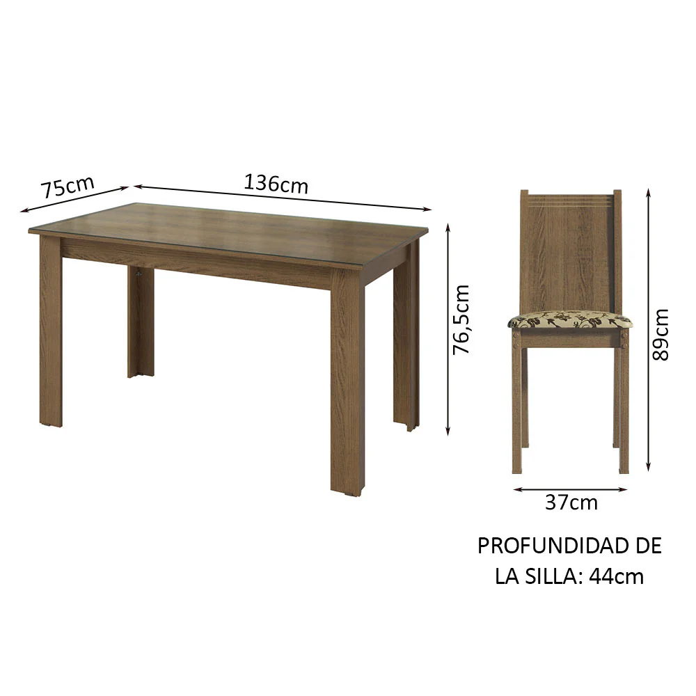 Juego de Comedor Mesa Tapa de Vidrio 4 Sillas Marrón/Beige Marrón Kiara Madesa - Image 2