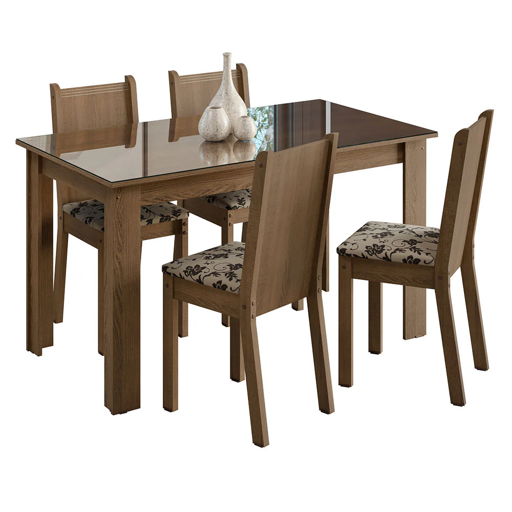 Juego de Comedor Mesa Tapa de Vidrio 4 Sillas Marrón/Beige Marrón Kiara Madesa - Image 3