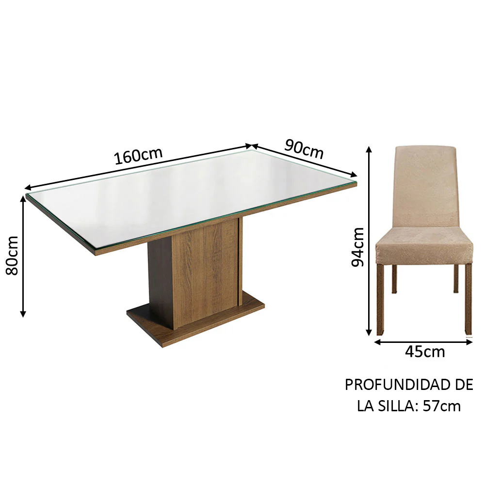 Juego de Comedor Mesa Tapa de Vidrio 4 Sillas Marrón/Blanco/Imperial Avril Madesa - Image 2