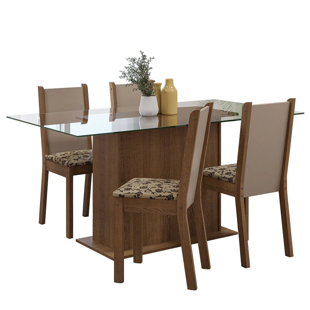 Juego de Comedor Mesa Tapa de Vidrio 4 Sillas Marrón/Crema/Beige Marrón Yara Madesa - Image 3