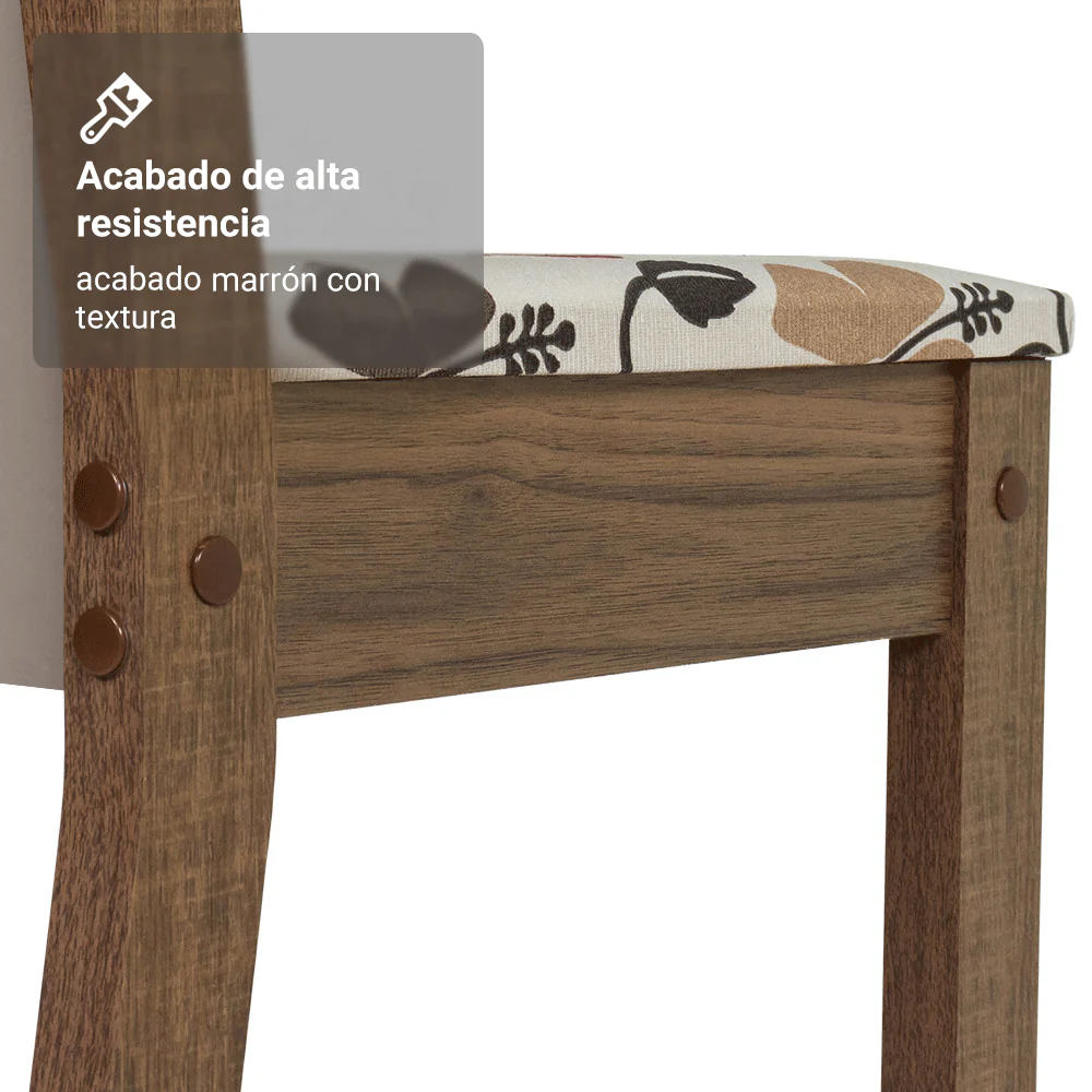 Juego de Comedor Mesa Tapa de Vidrio 4 Sillas Marrón/Crema/Floral Hibiscos Yara Madesa - Image 8