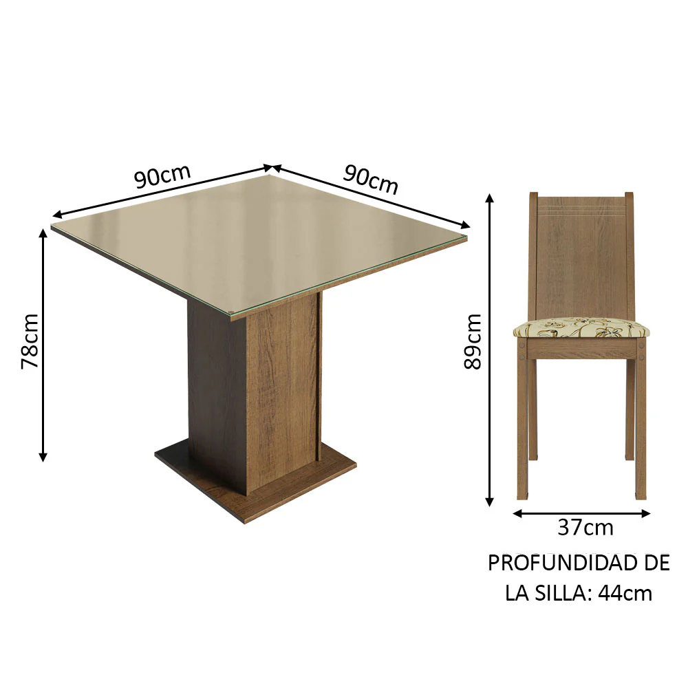 Juego de Comedor Mesa Tapa de Vidrio 4 Sillas Marrón/Crema/Lírio Beige Perla Madesa - Image 2