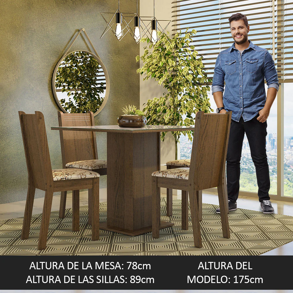 Juego de Comedor Mesa Tapa de Vidrio 4 Sillas Marrón/Crema/Lírio Beige Perla Madesa - Image 5