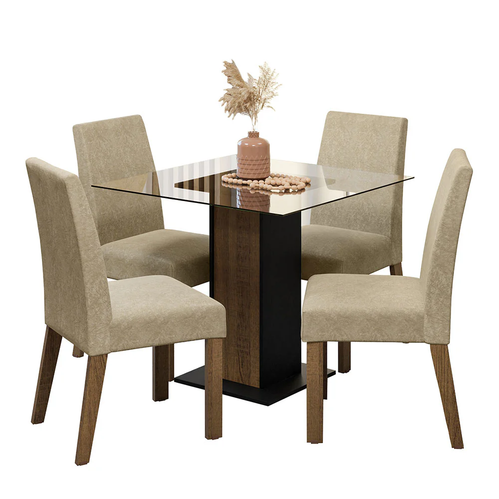 Juego de Comedor Mesa Tapa de Vidrio 4 Sillas Marrón/Negro/Imperial Ivy Madesa - Image 3