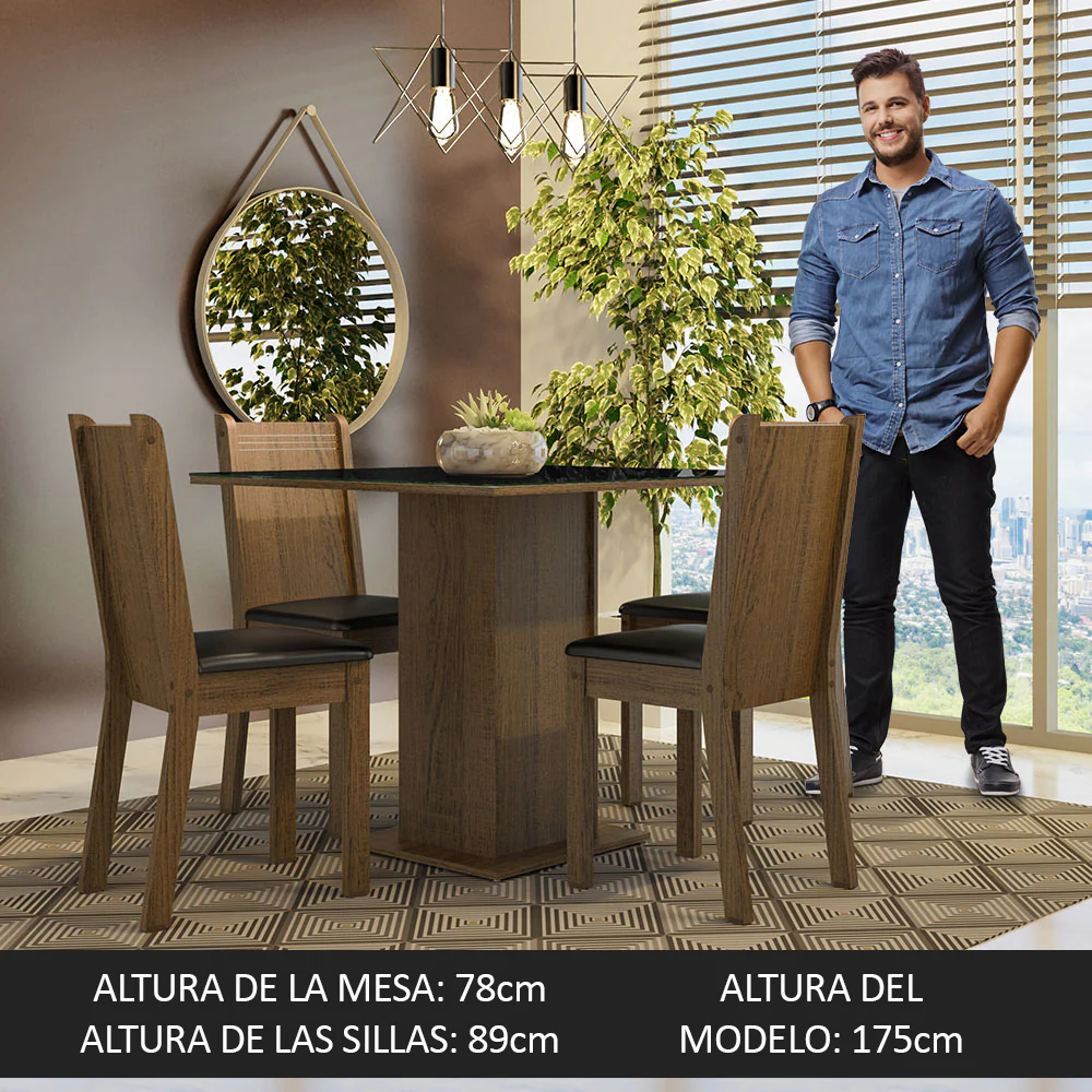 Juego de Comedor Mesa Tapa de Vidrio 4 Sillas Marrón/Negro Perla Madesa - Image 5