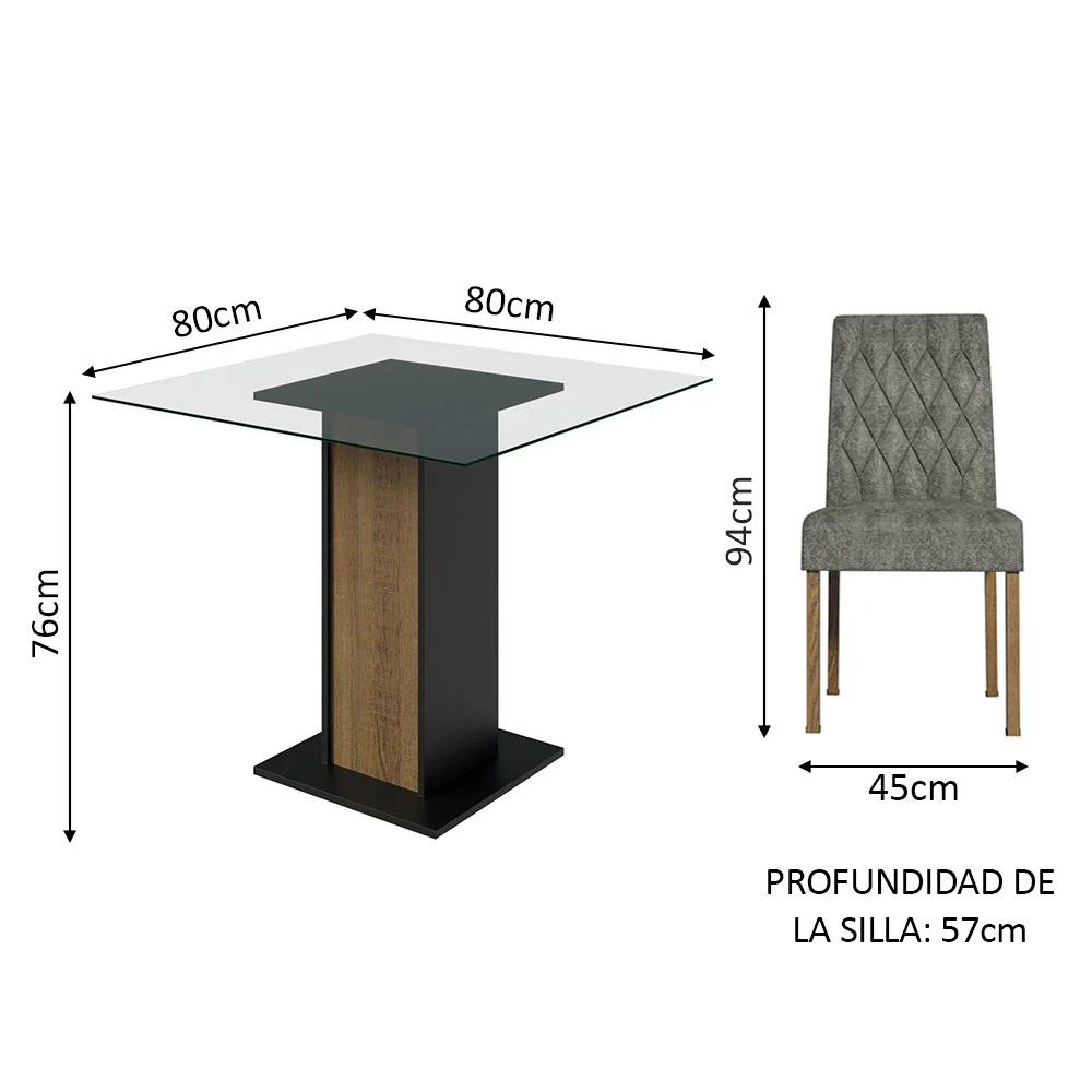 Juego de Comedor Mesa Tapa de Vidrio 4 Sillas Marrón/Negro/Silver Noemi Madesa - Image 2