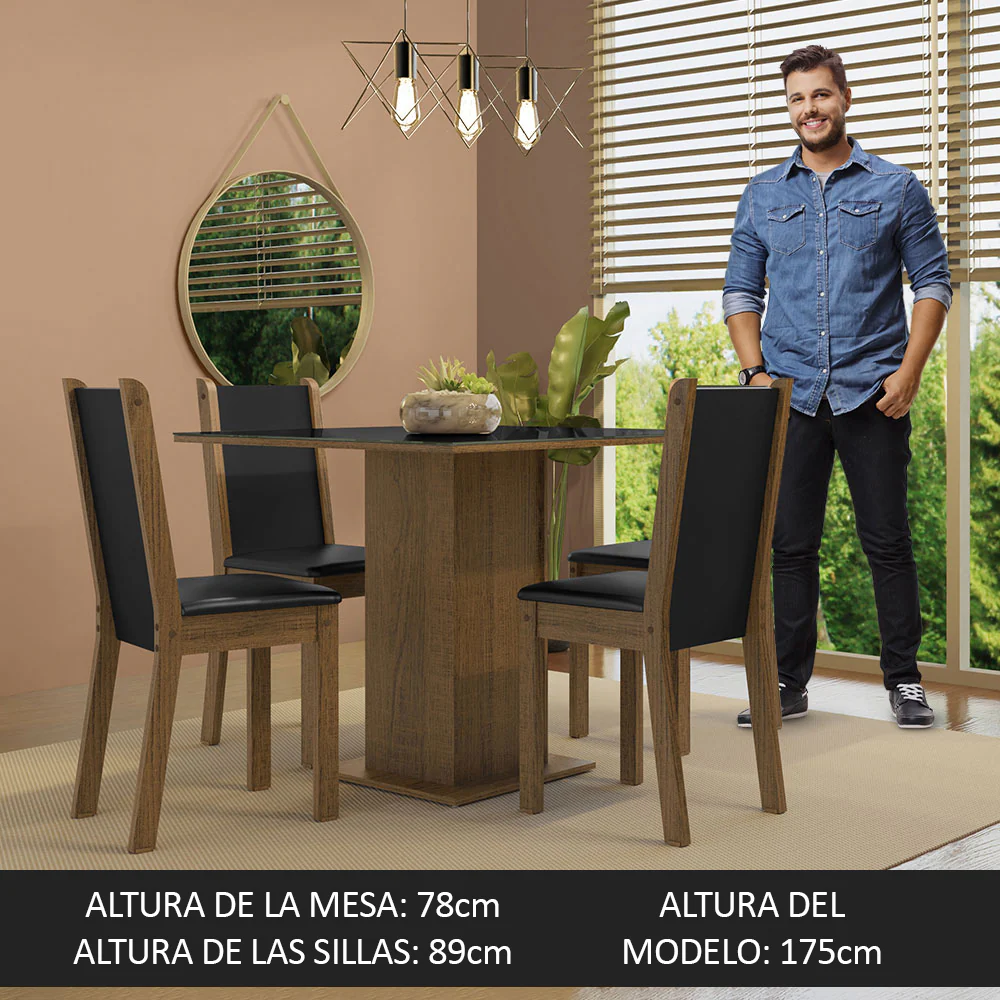Juego de Comedor Mesa Tapa de Vidrio 4 Sillas Marrón/Negro Tifani Madesa - Image 6