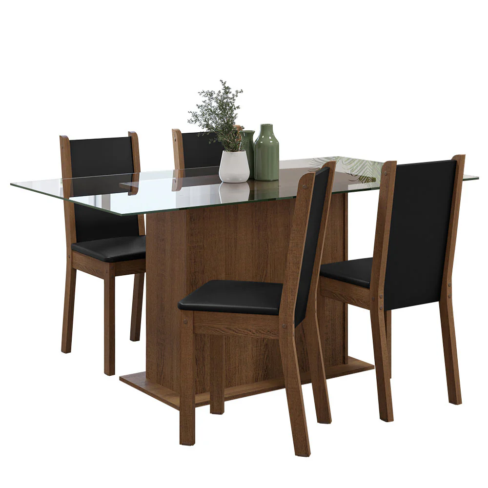 Juego de Comedor Mesa Tapa de Vidrio 4 Sillas Marrón/Negro Yara Madesa - Image 3