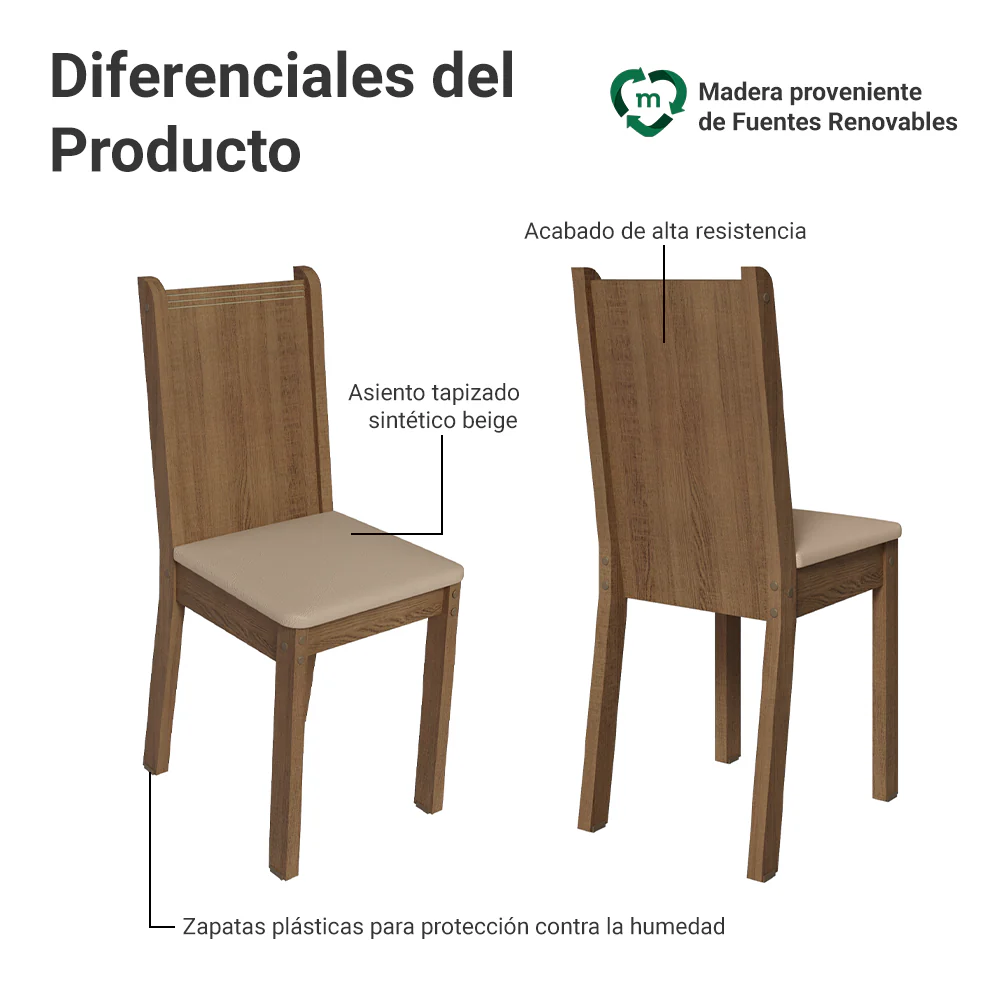 Juego de Comedor Mesa Tapa de Vidrio 4 Sillas Marrón/Sintético Beige España Madesa - Image 5