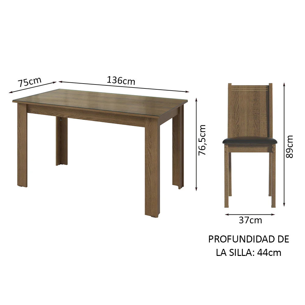 Juego de Comedor Mesa Tapa de Vidrio 4 Sillas Marrón/Sintético Negro Kiara Madesa - Image 2