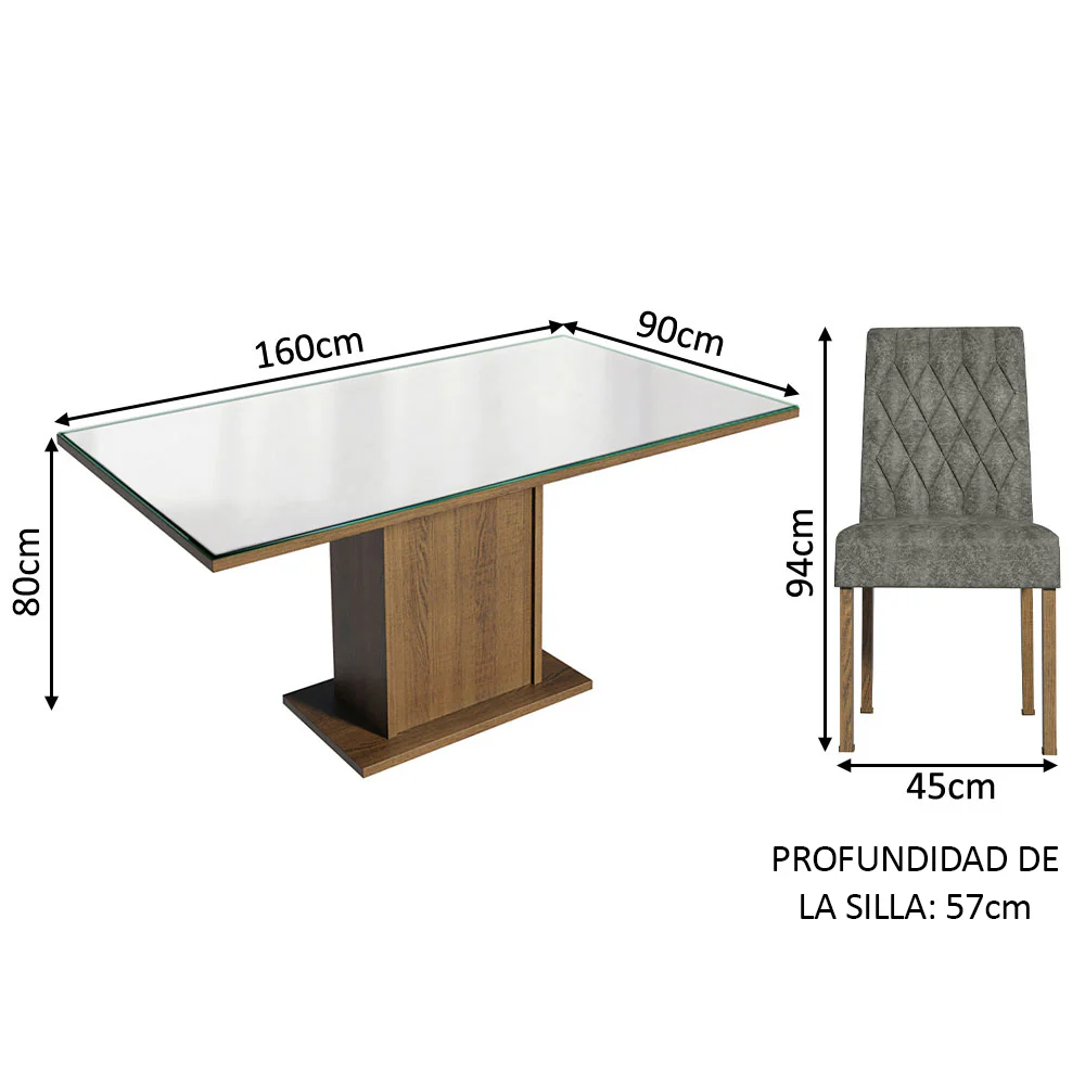 Juego de Comedor Mesa Tapa de Vidrio 6 Sillas Marrón/Blanco/Silver Geórgia Madesa - Image 2