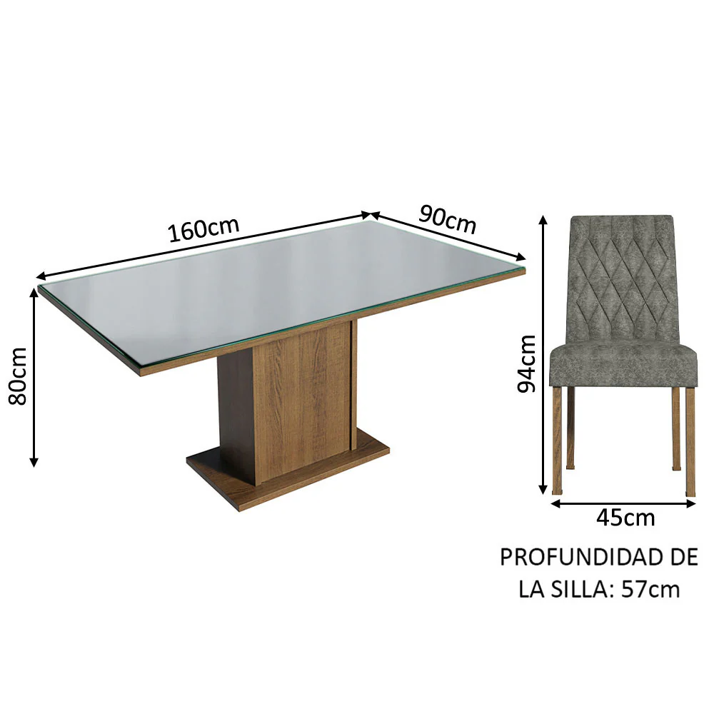 Juego de Comedor Mesa Tapa de Vidrio 6 Sillas Marrón/Gris/Plateado Geórgia Madesa - Image 2