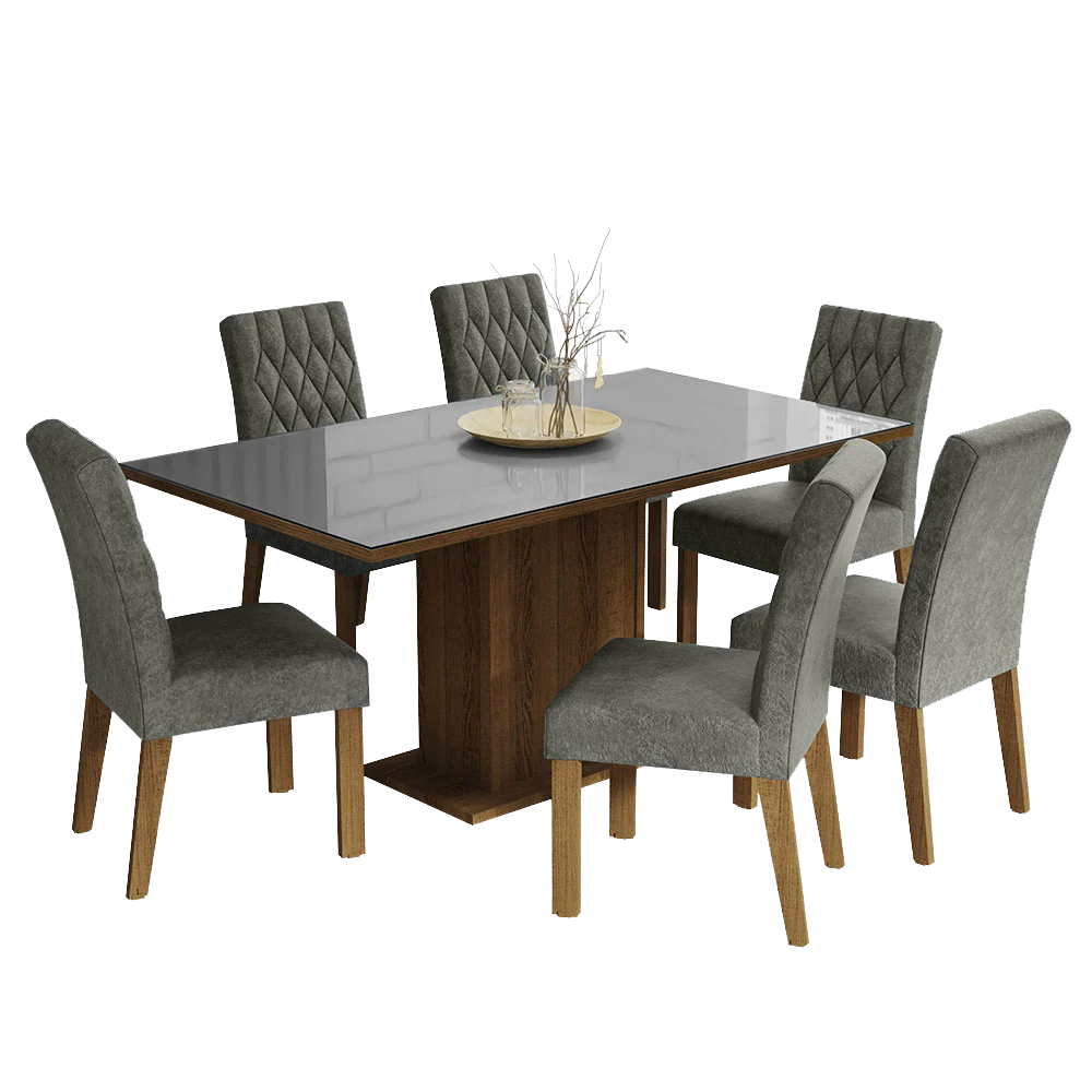 Juego de Comedor Mesa Tapa de Vidrio 6 Sillas Marrón/Gris/Plateado Geórgia Madesa - Image 3