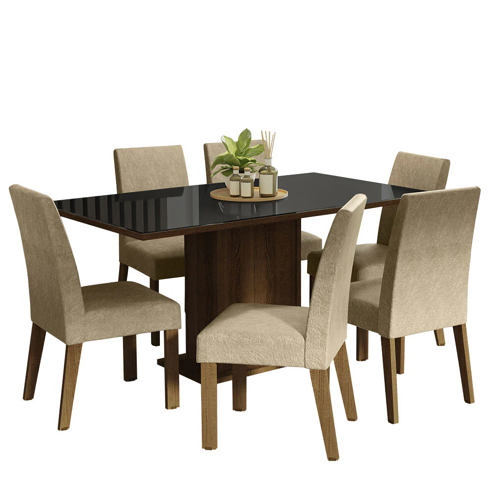 Juego de Comedor Mesa Tapa de Vidrio 6 Sillas Marrón/Negro/Imperial Alexis Madesa - Image 2