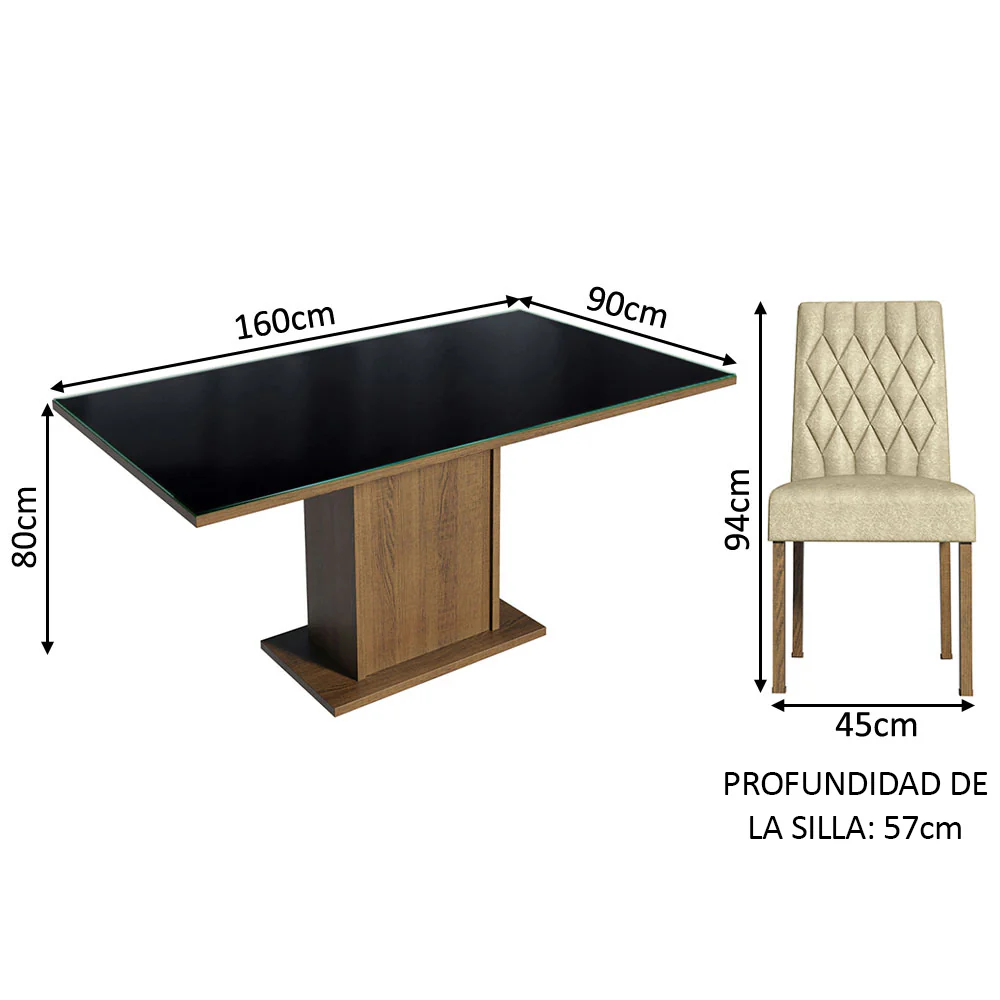 Juego de Comedor Mesa Tapa de Vidrio 6 Sillas Marrón/Negro/Imperial Geórgia Madesa - Image 2