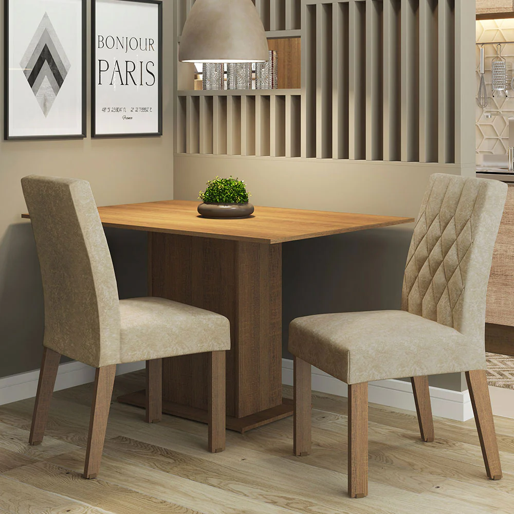 Juego de Comedor Mesa Tapa Madera 2 Sillas Tainá Madesa - Marrón/Imperial