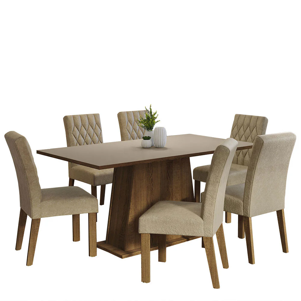 Juego de Comedor Mesa Tapa Madera 6 Sillas Britney Madesa - Marrón/Crema/Imperial - Image 3