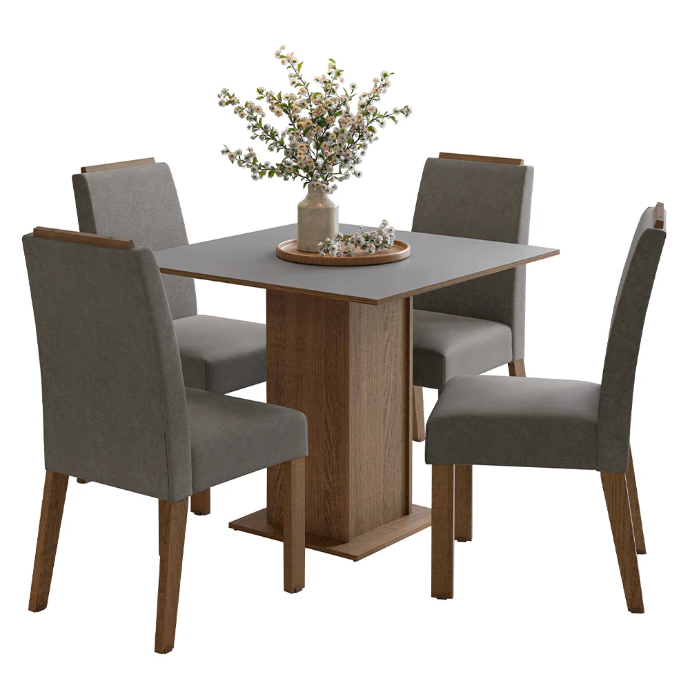 Juego de Comedor Mesada de Madera 4 Sillas Aspen Marrón/Gris/Silver - Image 3