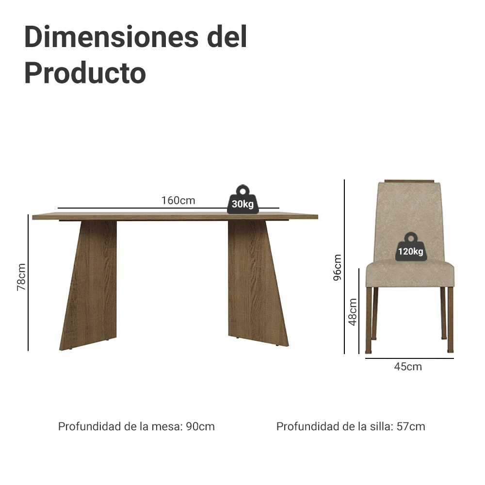 Juego de Comedor Mesada de Madera 4 Sillas Évora Marrón/Crema/Imperial - Image 2