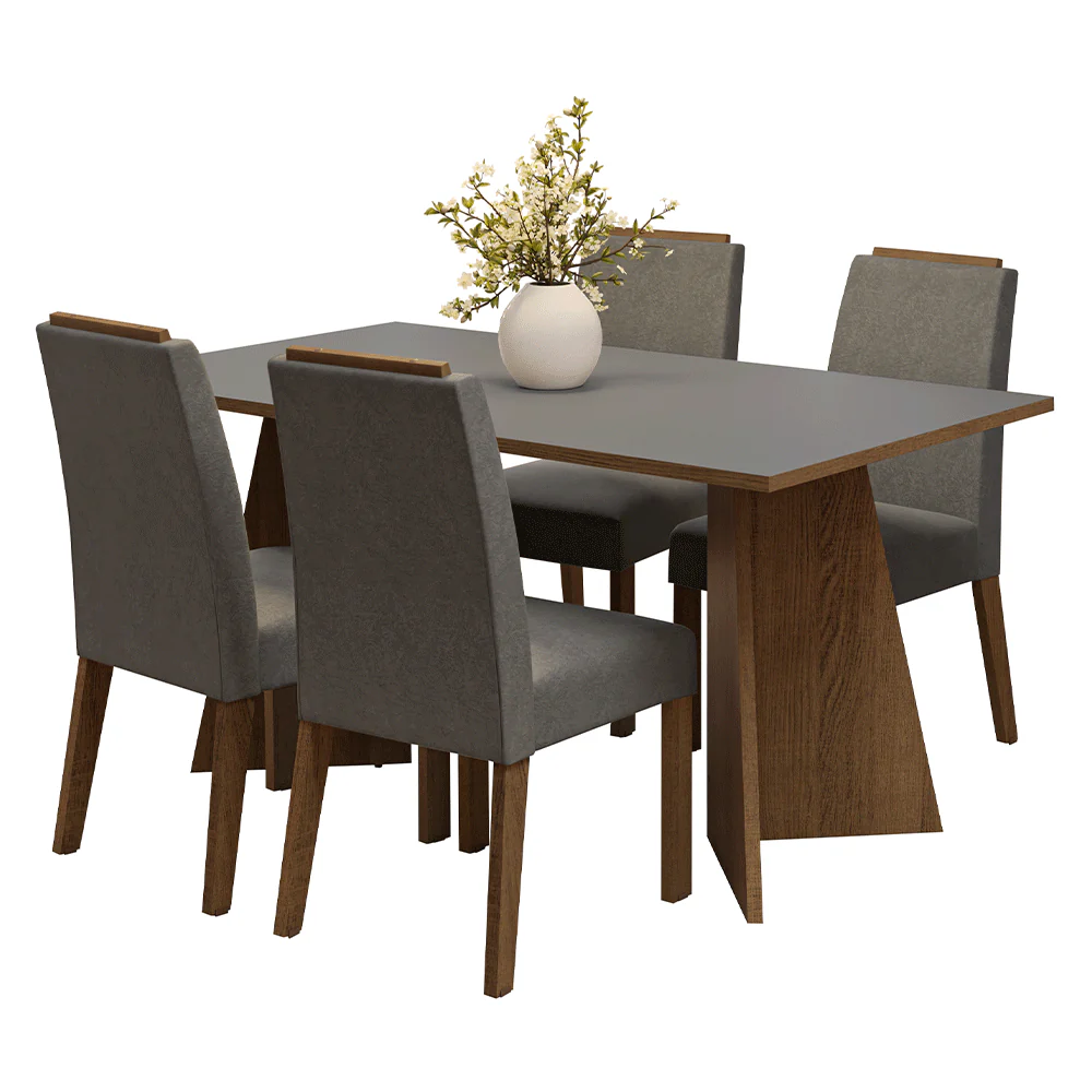 Juego de Comedor Mesada de Madera 4 Sillas Évora Marrón/Gris/Silver - Image 3