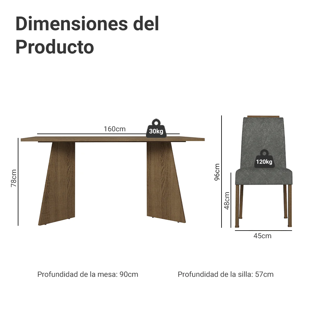 Juego de Comedor Mesada de Madera 4 Sillas Évora Marrón/Silver - Image 2