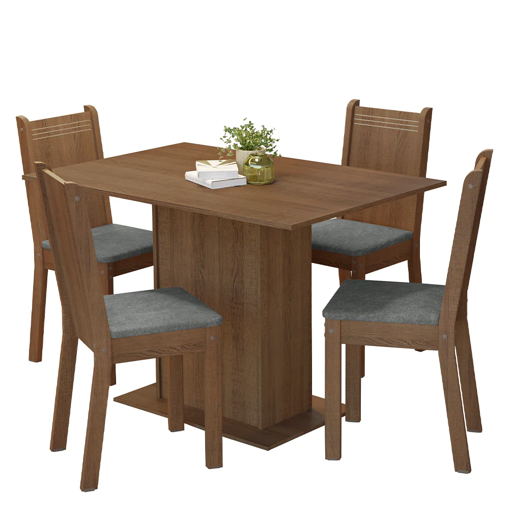Juego de Comedor Mesada de Madera 4 Sillas Luana Marrón/Silver - Image 3