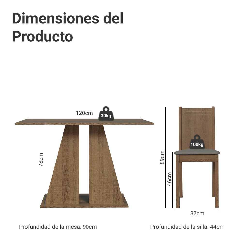 Juego de Comedor Mesada de Madera 4 Sillas Marilyn Marrón/Silver - Image 2