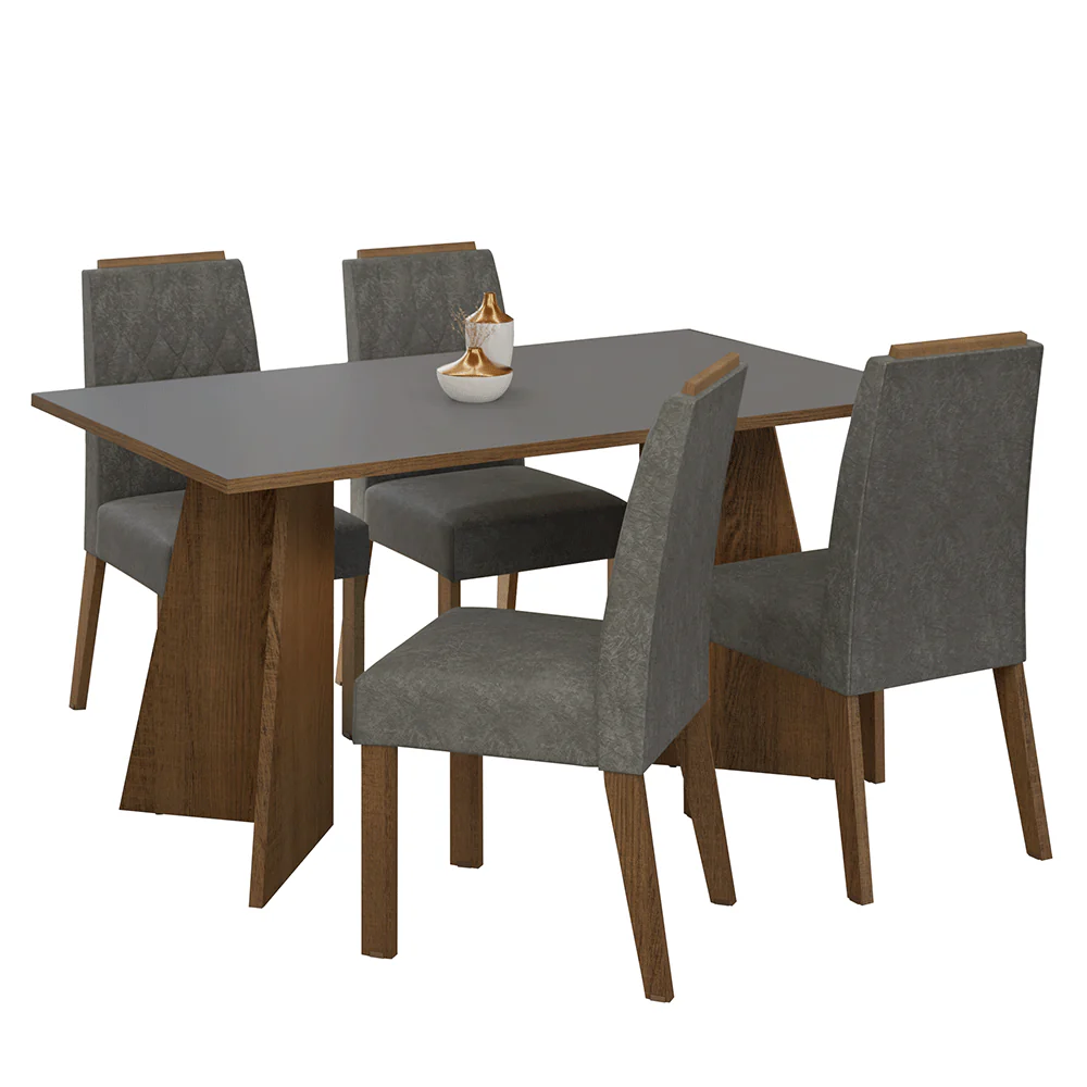 Juego de Comedor Mesada de Madera 4 Sillas Tulum Marrón/Gris/Silver - Image 3