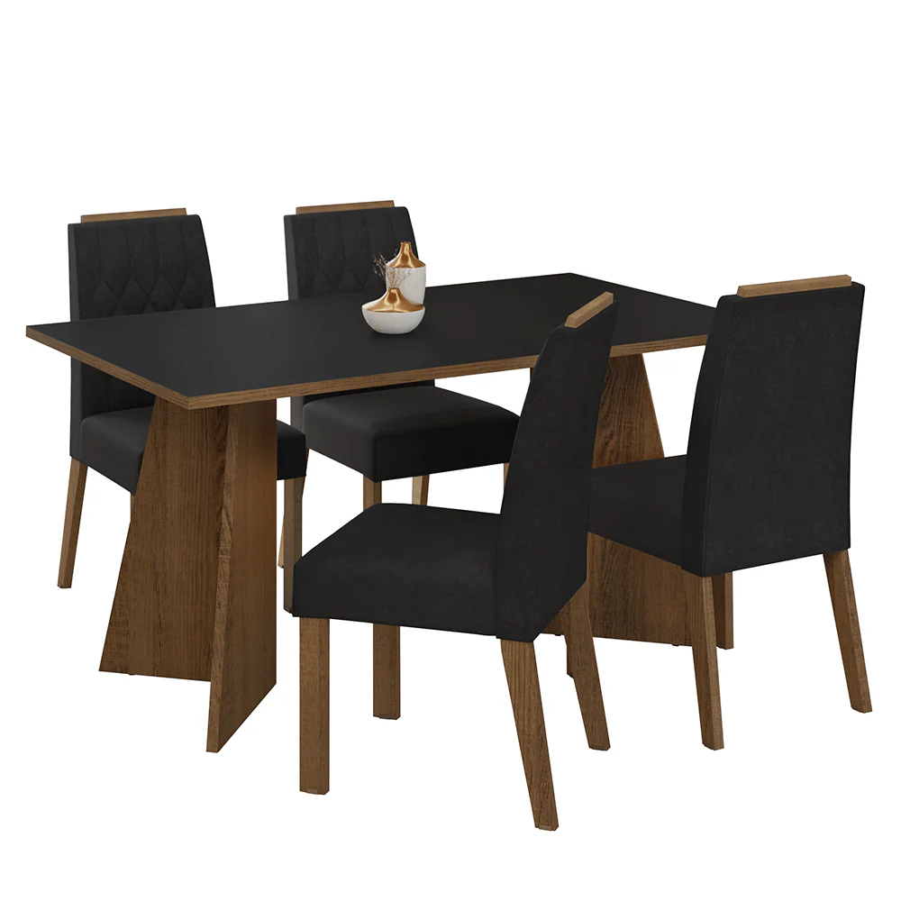 Juego de Comedor Mesada de Madera 4 Sillas Tulum Marrón/Negro/Oxford - Image 3