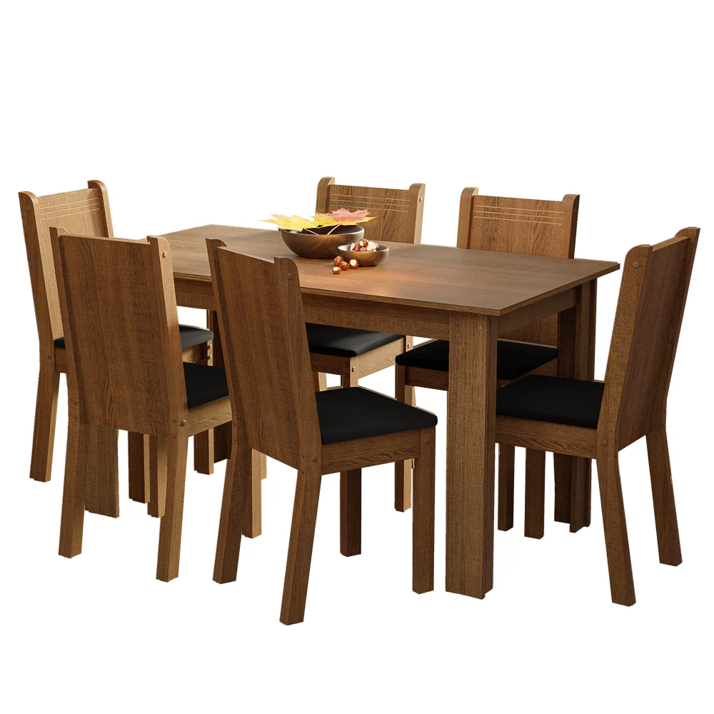 Juego de Comedor Mesada de Madera 6 Sillas Analu Marrón/Negro - Image 3