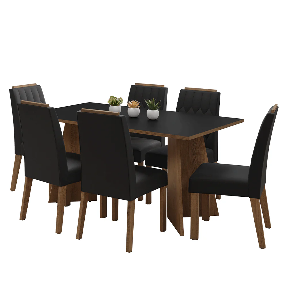 Juego de Comedor Mesada de Madera 6 Sillas Leon Marrón/Negro/Oxford - Image 3
