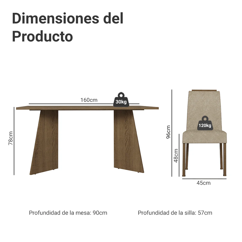 Juego de Comedor Mesada de Madera 6 Sillas Soho Marrón/Imperial - Image 2