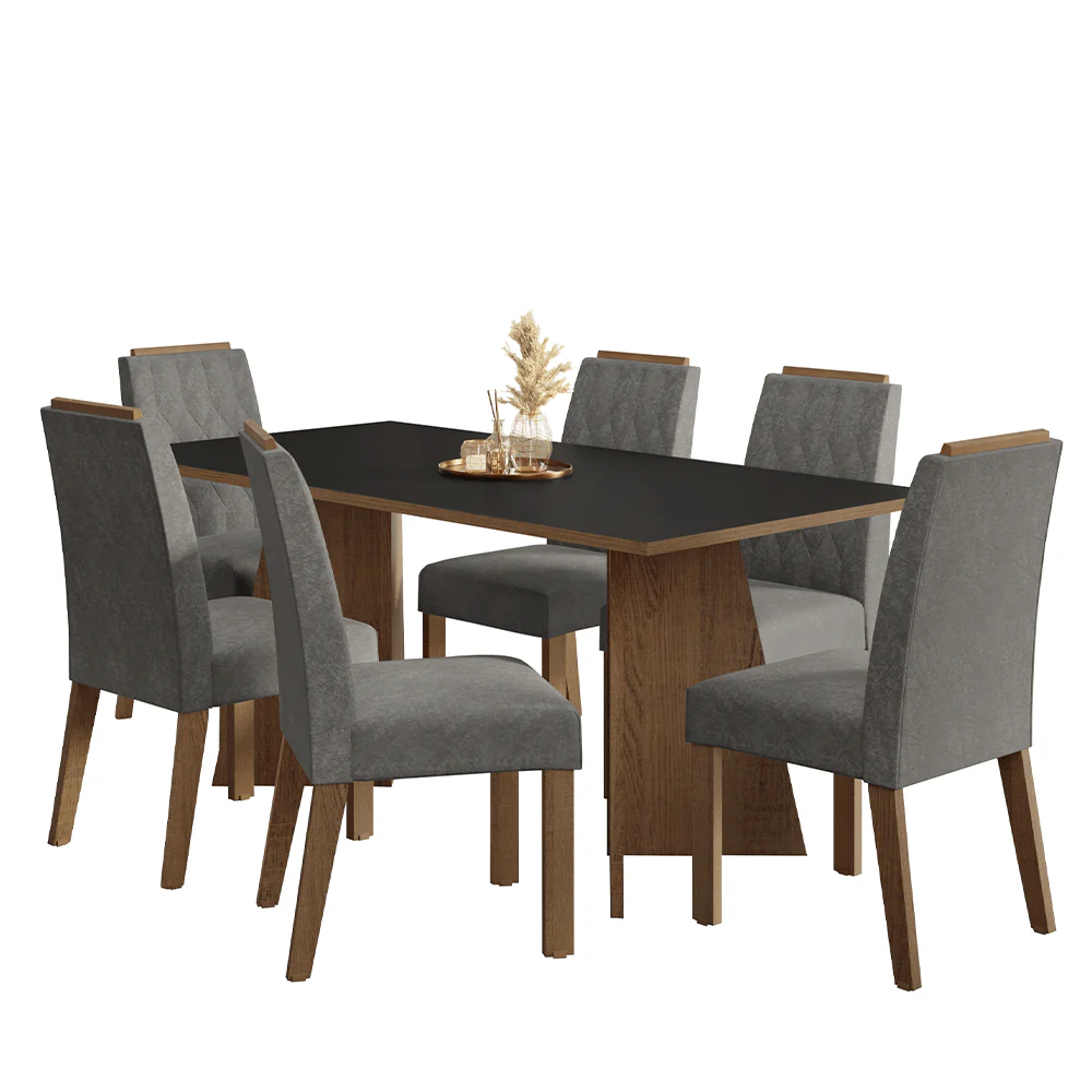 Juego de Comedor Mesada de Madera 6 Sillas York Marrón/Negro/Silver - Image 3